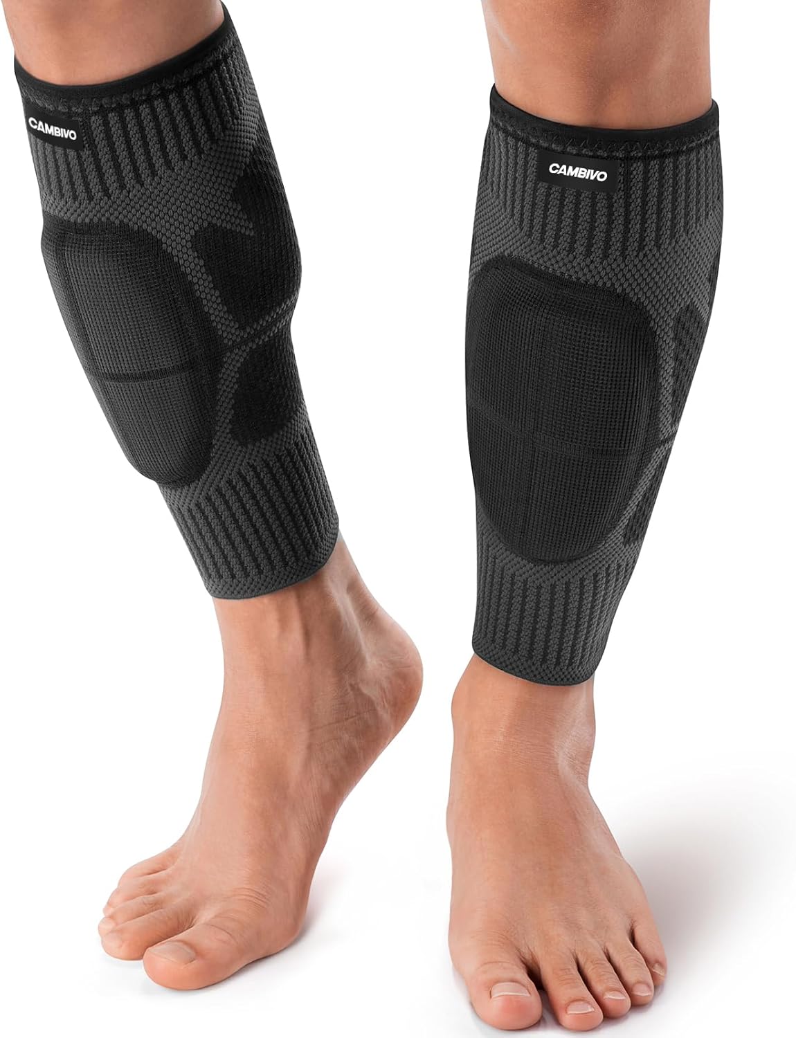 CAMBIVO Calf Compression Sleeves with EVA Pads for Shin Splints, Shin Guards for Men & Women, Leg Brace Support for Running (Pure Black, Large)