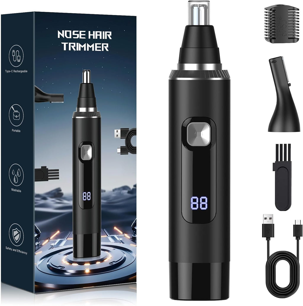 Ginity LED Display Ear and Nose Hair Trimmer Clipper for Men Women,2025 Rechargeable 2 in 1 Professional Painless Eyebrow & Facial Hair Trimmer with Powerful Motor