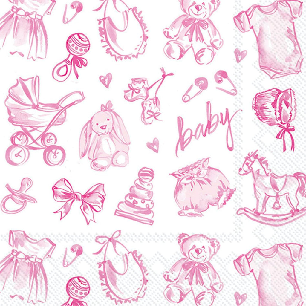 IHR Ideal Home Range Cocktail Napkins Rosanne Beck Disposable 3-Ply Paper Party Napkin Pack, 5" x 5", Baby Toile (Pink), 20-Count