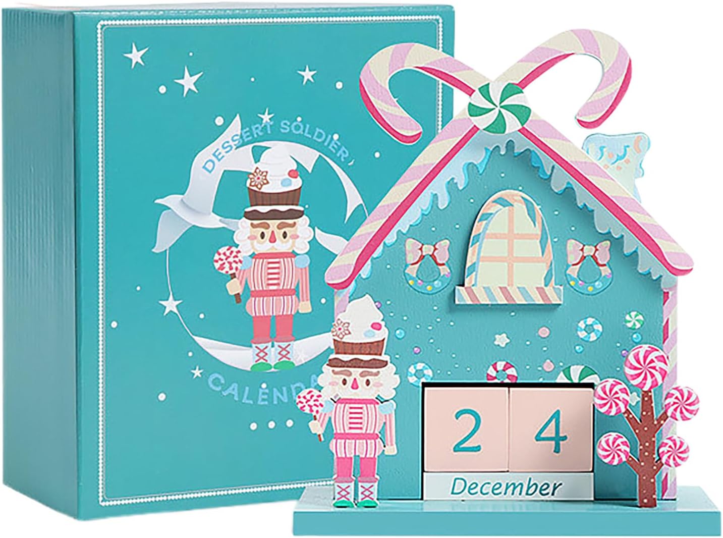 Christmas Wooden Perpetual Blocks Calendar, Soldier Wood Month Date Display Blocks, Cute Christmas Block Calendar for Desk, Xmas Calendars for Home Ornament Festival Decor Accessories