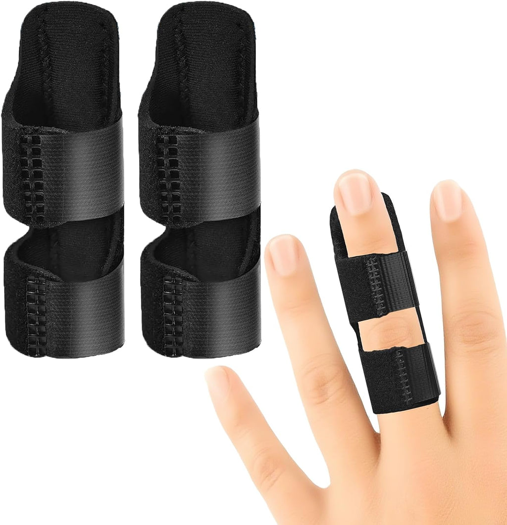 Finger Splint 2Pcs, Trigger Finger Splint Brace for Middle, Index, Ring Fingers Straightening Arthritis Knuckle Sprain Pain Relief Brace Black
