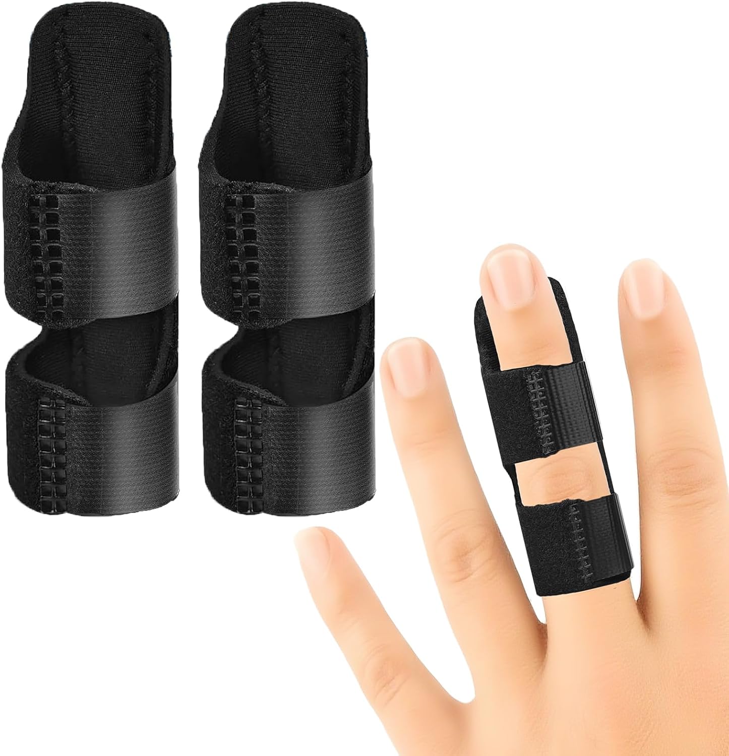 Finger Splint 2Pcs, Trigger Finger Splint Brace for Middle, Index, Ring Fingers Straightening Arthritis Knuckle Sprain Pain Relief Brace Black