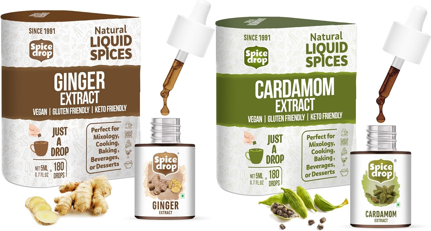 Spice Drop Spicy Tea Combo ( Natural Extract of Cardamom and Ginger ), 10ml, 180 drops, for Food, Beverages and Dessert