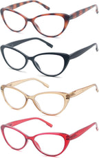 MODFANS Women Reading Glasses 2.0 Cat Eye Women Readers 4 Pack for Ladies Compact Spring Hinge Lightweight Frame Includes Pocket