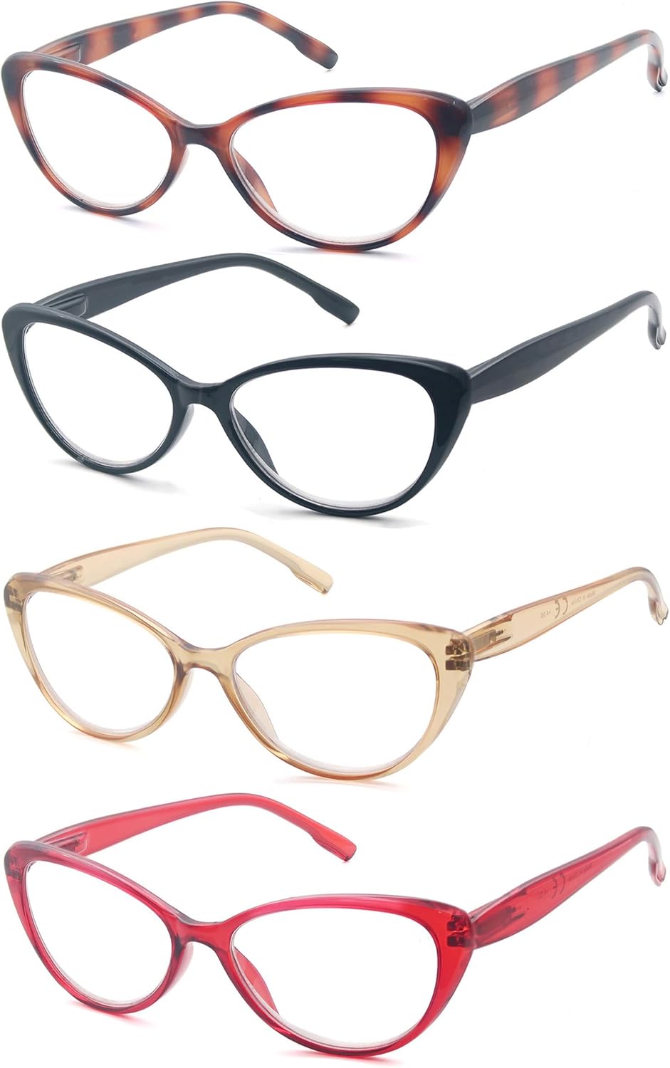 MODFANS Women Reading Glasses 1.0 Cat Eye Women Readers 4 Pack for Ladies Compact Spring Hinge Lightweight Frame Includes Pocket