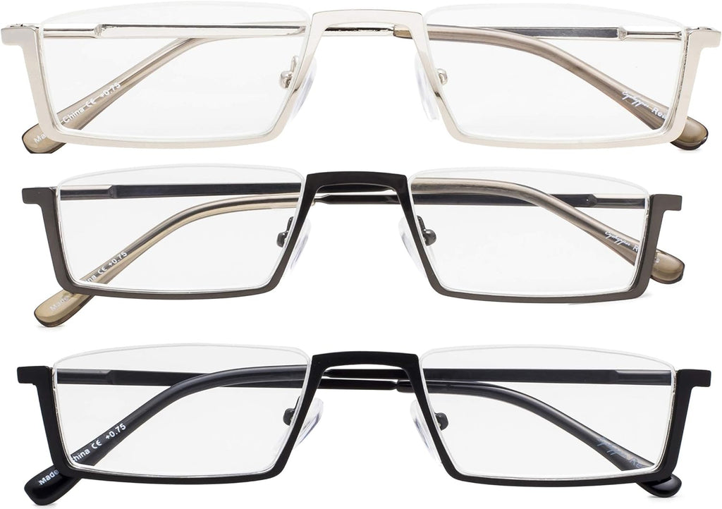 CessBlu Reading Glasses 3 Pairs Half-Rim Spring Hinge Reader Eyeglasses for Men Women Reading
