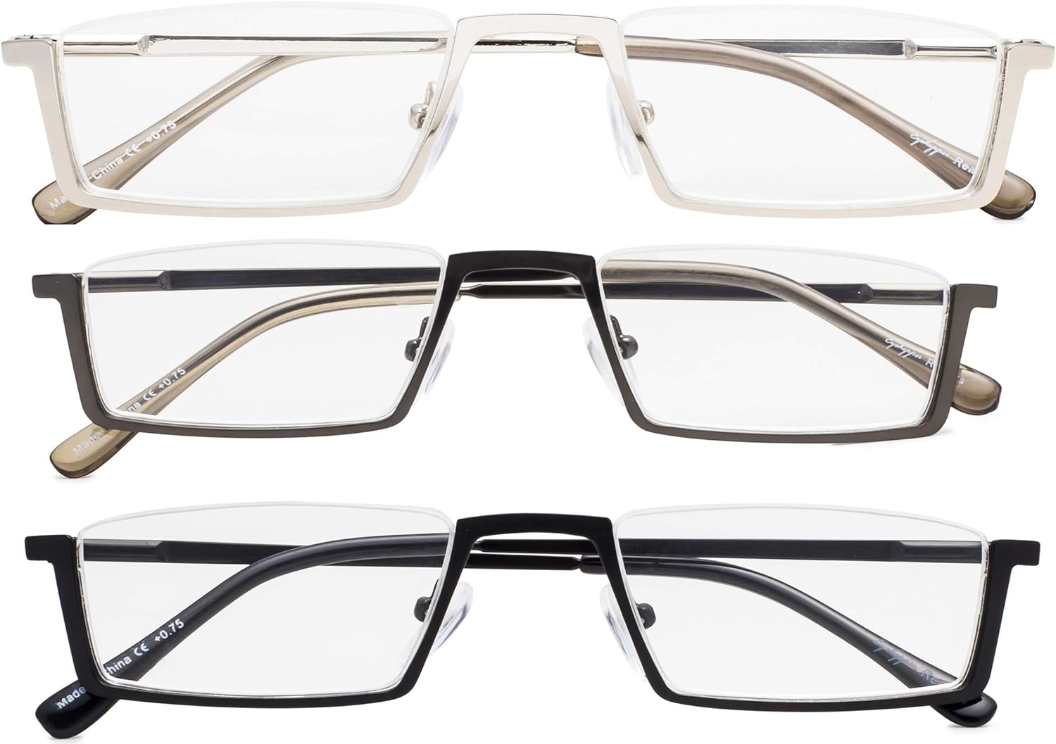 CessBlu Reading Glasses 3 Pairs Half-Rim Spring Hinge Reader Eyeglasses for Men Women Reading