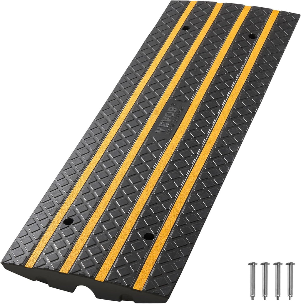 VEVOR Car Driveway Rubber Curb Ramp, 1 Pack 4FT Long Heavy Duty Low Profile Slope Ramps, 2.6’’ Rise, 33069 lbs Load Capacity, Reflective Safety Strips, for Vehicles, RVs, and Wheelchairs