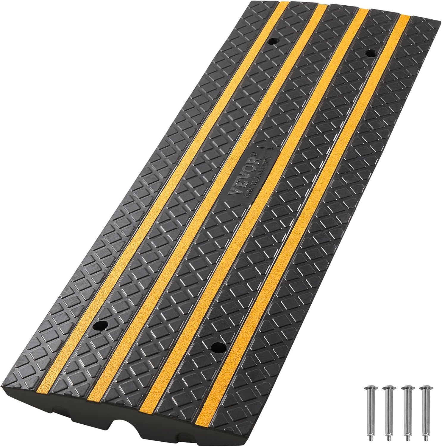 VEVOR Car Driveway Rubber Curb Ramp, 1 Pack 4FT Long Heavy Duty Low Profile Slope Ramps, 2.6’’ Rise, 33069 lbs Load Capacity, Reflective Safety Strips, for Vehicles, RVs, and Wheelchairs