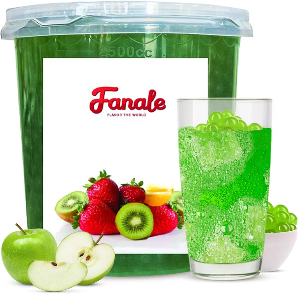 Fanale Green Apple Popping Boba Pearls, Vegan, Non GMO, Gluten Free, Fat Free, Perfect for Bubble Tea, Smoothies, Ice Cream, Desserts, and Beverages.