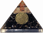 Black Tourmaline Orgone Crystal Pyramid with Flower of Life Symbol For Reiki Healing, Chakra Balancing, Aura Cleansing, Energy Generator, Yoga Meditation Size: 60-70 MM