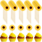 60 Pieces Sunflower Cupcake Toppers Yellow Flower Cake Picks Sunflower Toothpicks Summer Food Picks for Wedding Party Supplies Birthday Cake Decorations