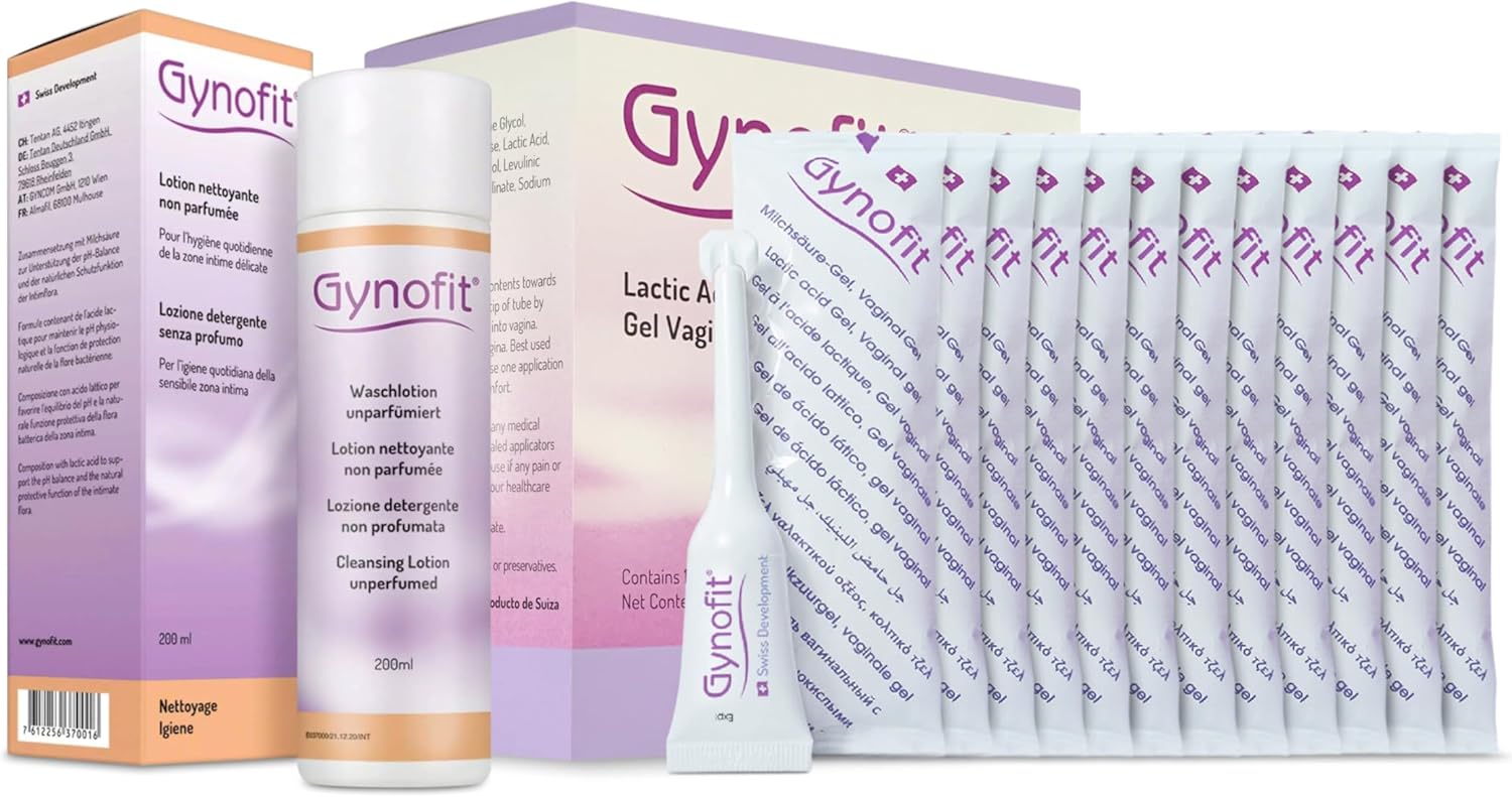 Gynofit Vaginal Health Bundle – pH-Balancing Cleansing Lotion (Unperfumed) & Lactic Acid Vaginal Gel (12 Count) – Daily Intimate Wash + Targeted Vaginal Moisturizer – Gynecologist Recommended