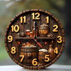 Lancholy Wooden Barrel Beer Pub Clock Wall Decor 10-Inch Wooden Wall Clock, Silent Movement, Battery Operated (AA Batteries Not Included), Artistic Home Decor, Perfect for Home Accents