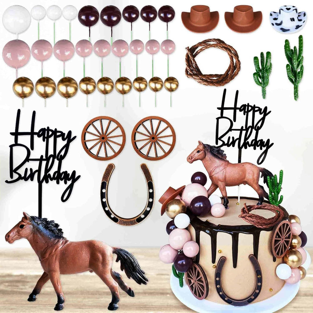 38 PCS Horse Birthday Cake Decorations，Horse Topper for Cake Set with Happy Birthday Sign Cowboy Western Cake Decor