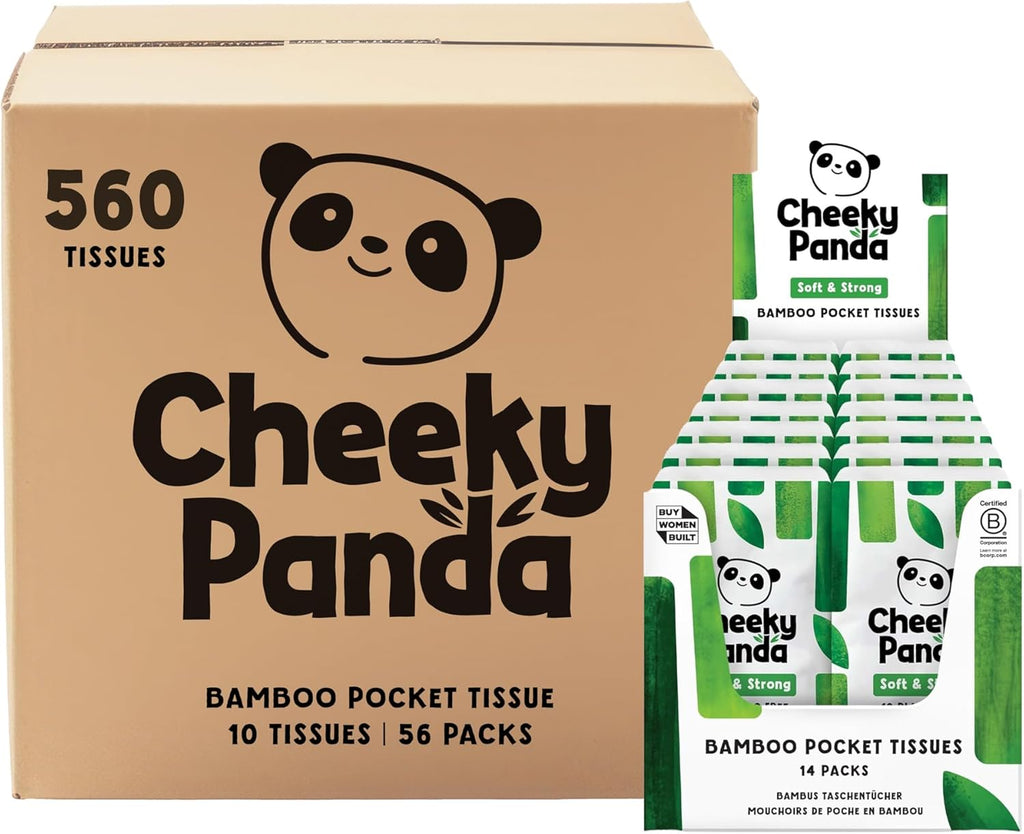 The Cheeky Panda Bamboo Travel Tissues Bulk | 56 x Plastic Free Travel Tissue Packs | 560 Super Soft Pocket Tissues