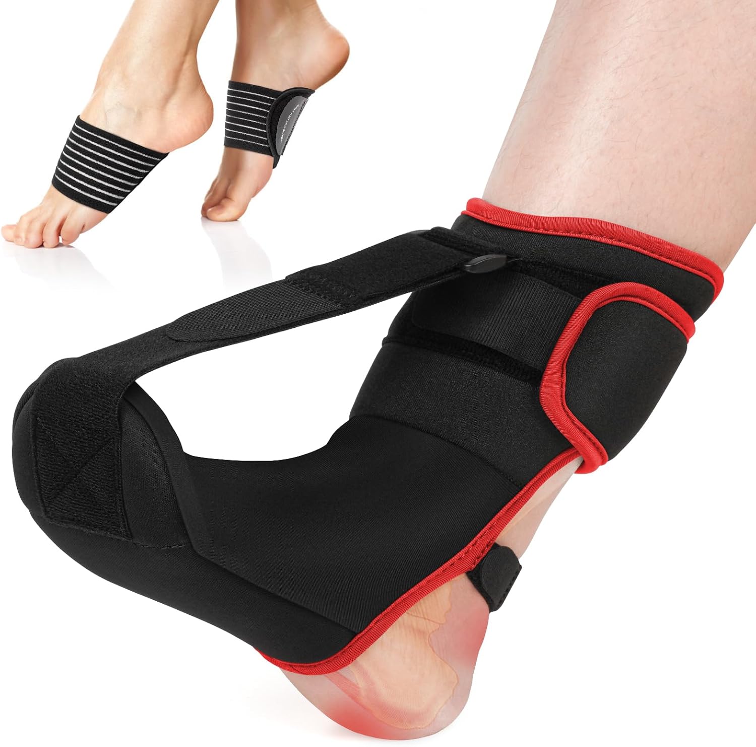 Plantar Fasciitis Night Splint Sock: Soft Plantar Fasciitis Brace with Arch Support for Sleeping Achilles Tendonitis Foot Drop Heel Pain - Plantar Fasciitis Relief for Women and Men Black-Red (Small)