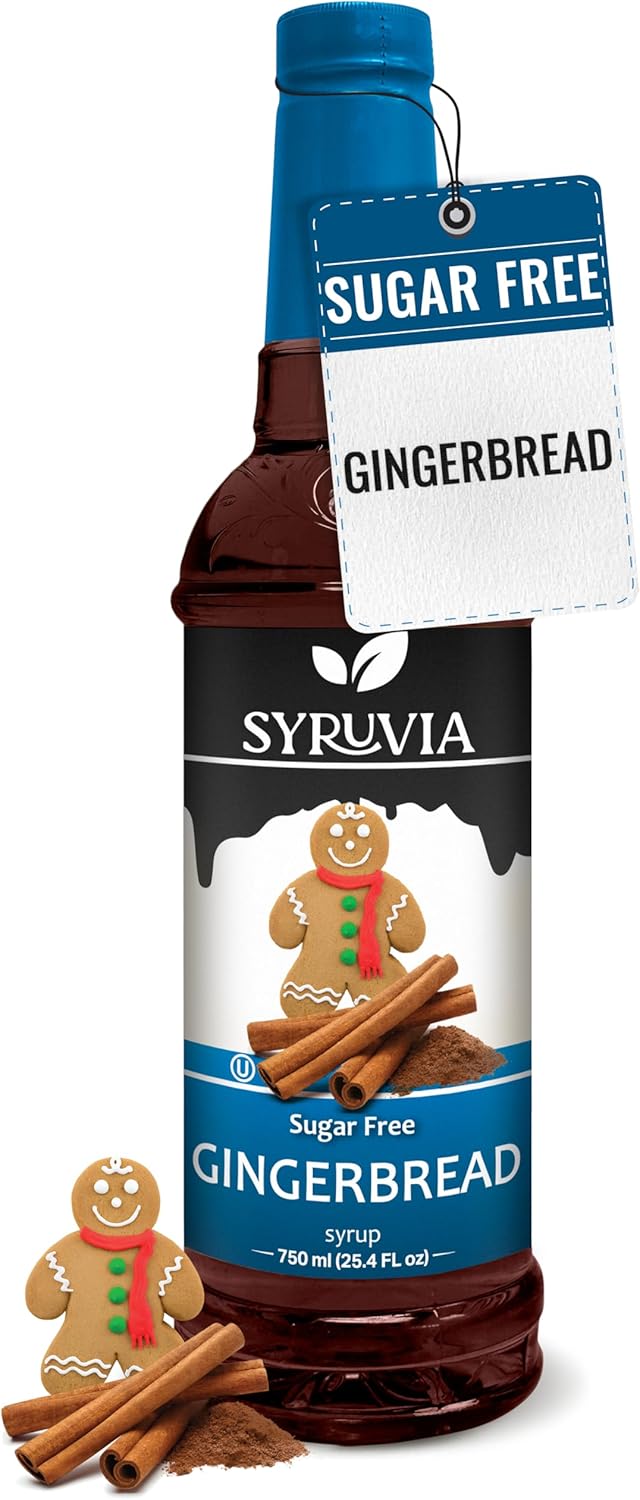 Syruvia Sugar Free Gingerbread Syrup for Coffee, Flavored Syrup for Drinks, Lattes, and Desserts – 25.4 fl oz