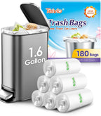 Teivio 1.6 Gallon 180 Counts fit 5-6 liter 1.5 gallon Small Trash Bags Garbage Bags, Bathroom Trash Can Bin Liners, Small Plastic Bags for home office kitchen, Clear