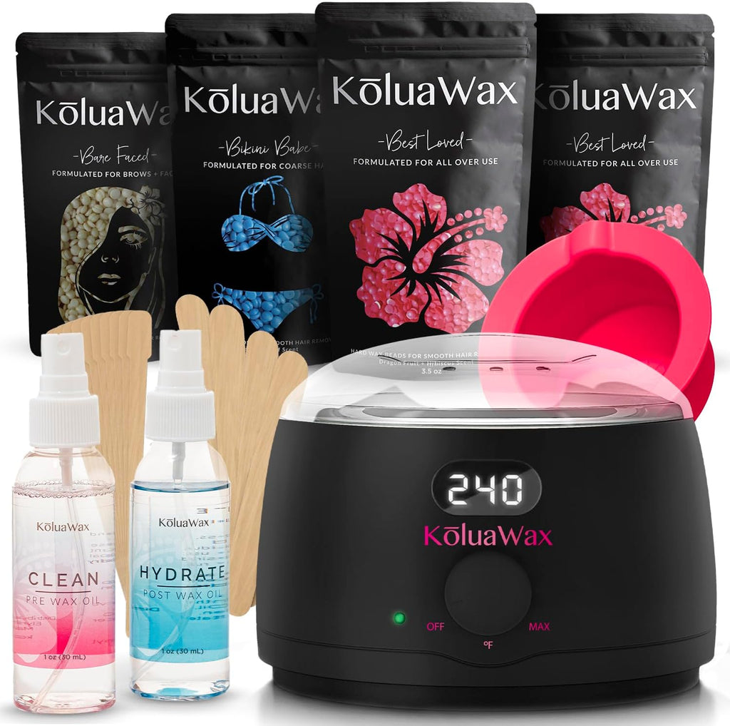 KoluaWax Premium Waxing Kit for Women - Beginner Friendly - Complete Wax Kit that includes 14oz of Wax Beads, Applicator, Pre and Post Care, Suitable for Sensitive Skin (Black)