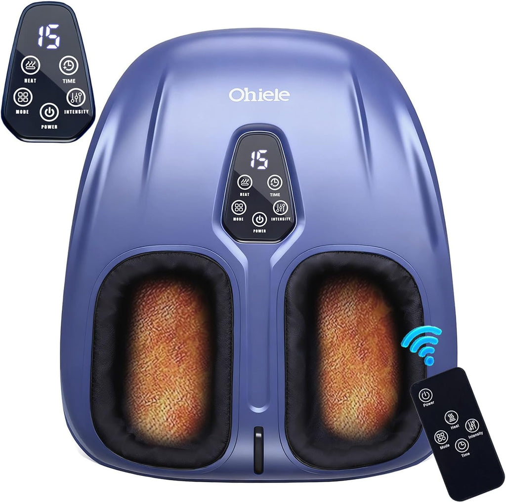 Foot Massager with Heat, Shiatsu Deep Kneading Foot Massager, Plantar Fasciitis Massager, and Heat for Plantar Fasciitis, Neuropathy, Suitable for Women Men, Fits Up to 13 (Blue,Corded)