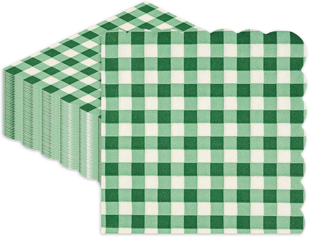 40 Pcs Green Gingham Paper Napkins,13x13 Inch Square Green and White Napkins Disposable - Soft Dinner Napkins for Picnic, Wedding, Party, Daily Use (6.5x6.5 Inch Folded)