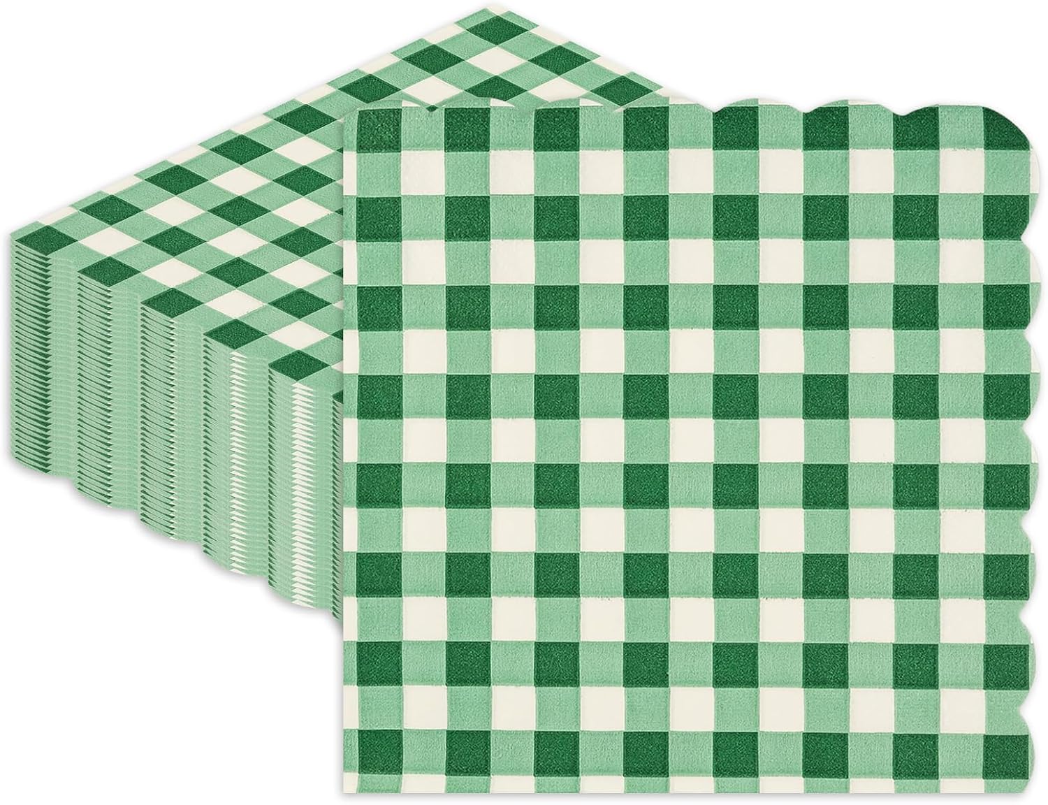 40 Pcs Green Gingham Paper Napkins,13x13 Inch Square Green and White Napkins Disposable - Soft Dinner Napkins for Picnic, Wedding, Party, Daily Use (6.5x6.5 Inch Folded)