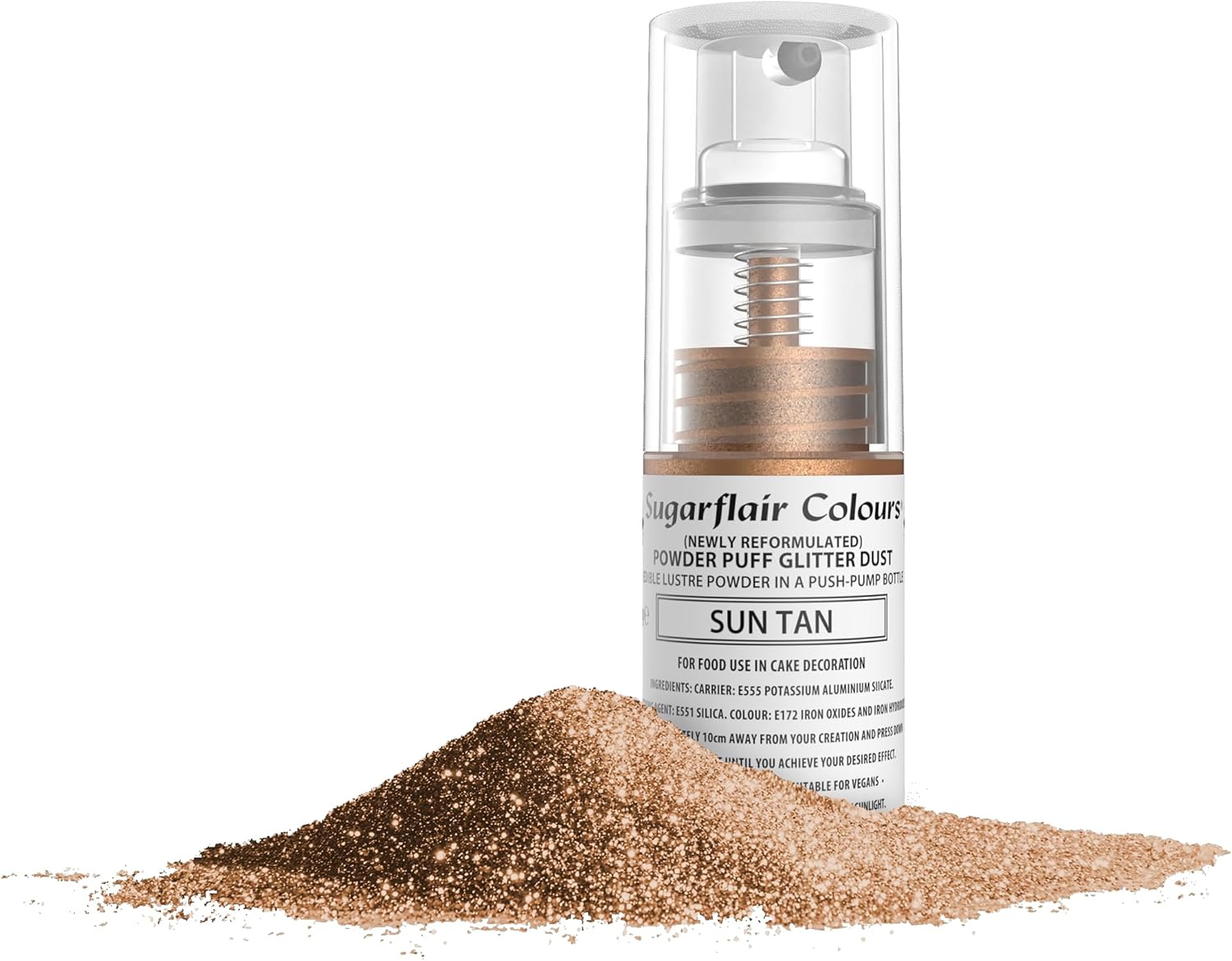 Sugarflair Powder Puff Edible Pump Spray Lustre Dust 10g - Sun Tan