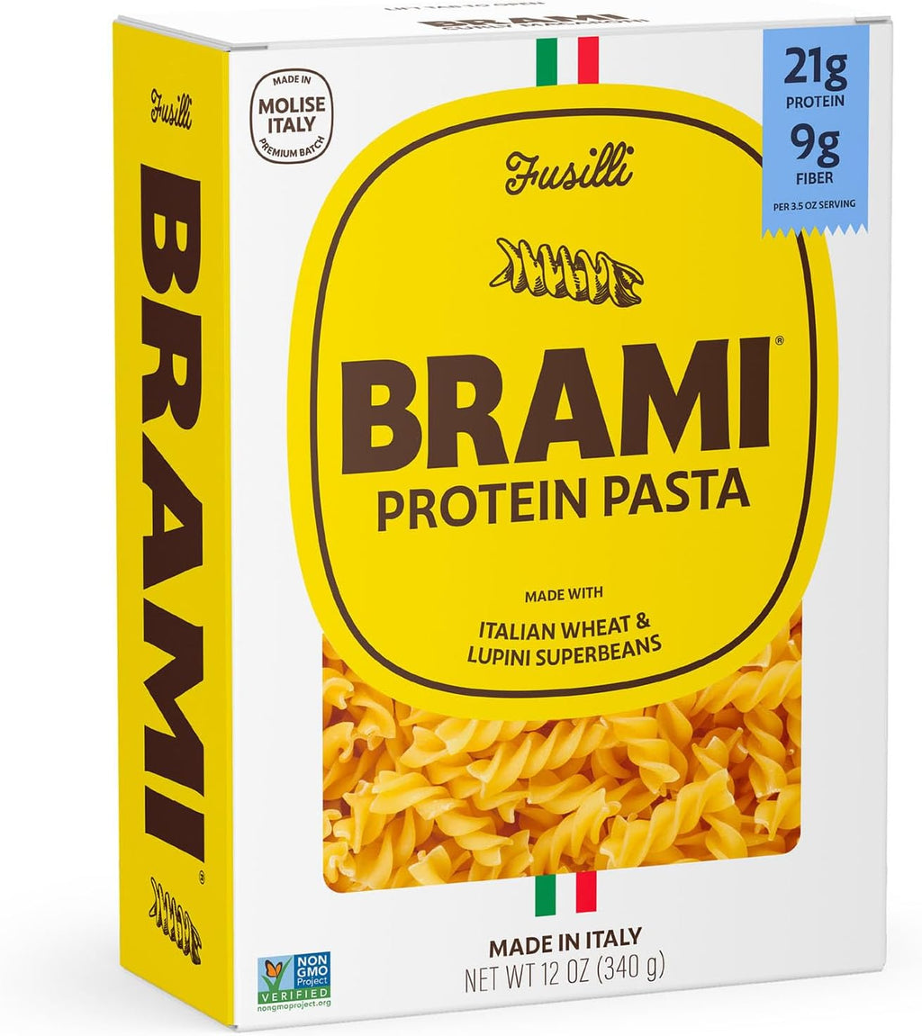 Brami Fusilli Italian Protein Pasta, Low Carb, High Fiber, Non-GMO, Keto, Made in Italy, Semolina Pasta, Fortified with Healthy Lupini Beans, 12oz
