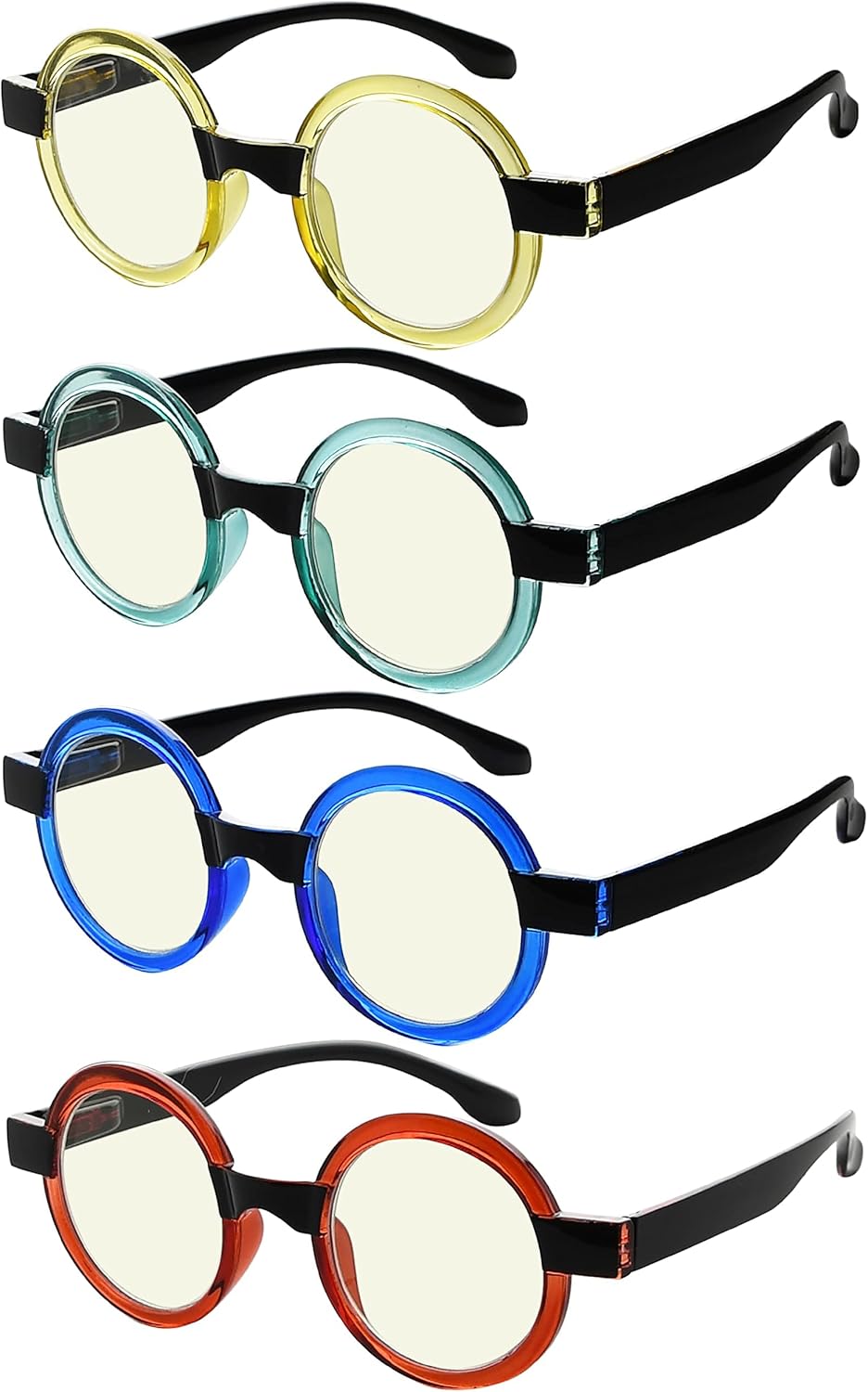 Eyekepper 4 Pack Reading Glasses Blue Light Blocking Round Computer Readers Women +2.00