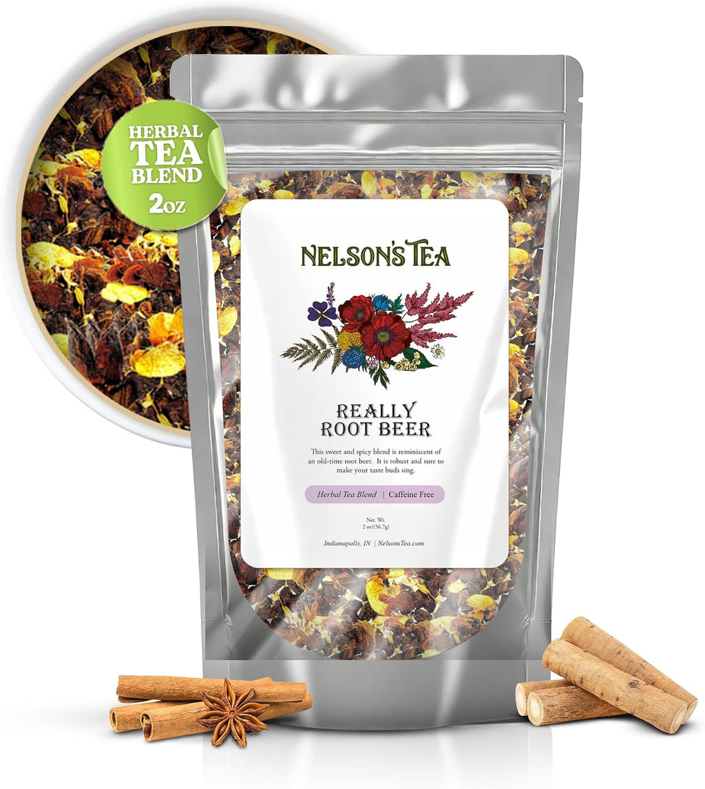 Nelson's Tea Really Root Beer - Cut & Sifted Sarsaparilla Root Tea Loose Leaf - Caffeine Free, Classic Herbal Blend with Burdock, Birch Bark, Dandelion, Licorice, Ginger and More (2 oz)