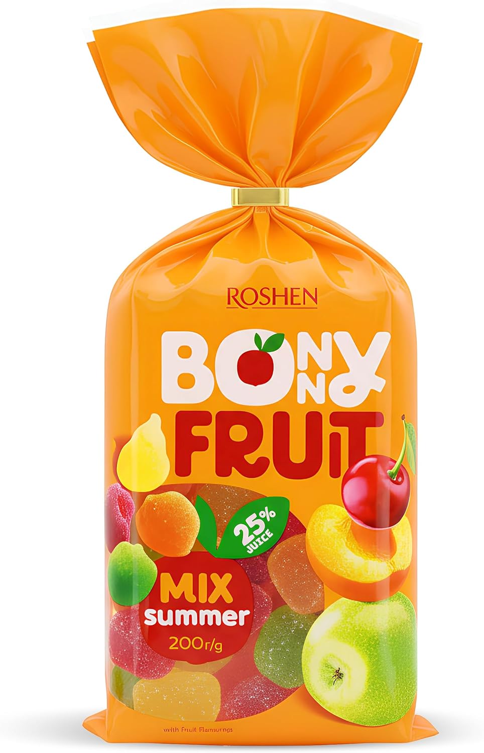 Roshen Bonny Fruit Summer Mix Gummy Candy, Made with 25% Fruit Juice, 200grams (Pack of 1)