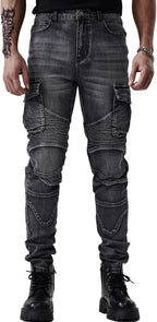 Motorcycle Pants & Motorcycle Casual Jeans Comfortable Stretch Slim Motorcycle Riding Pants All Season Relaxed Jeans for Men