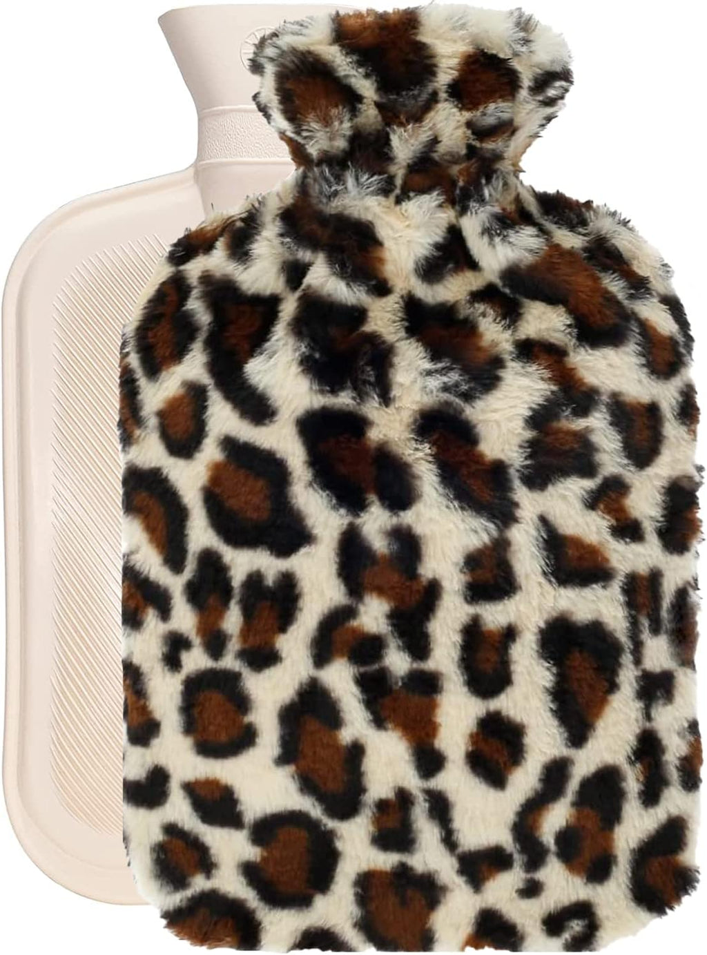Hot Water Bag Hot Water Bottle 2 Liter Heat Up and Refreezable Hot Cold Pack with Plush Leopard Print Cover for Pain Relief Hot Cold Therapy