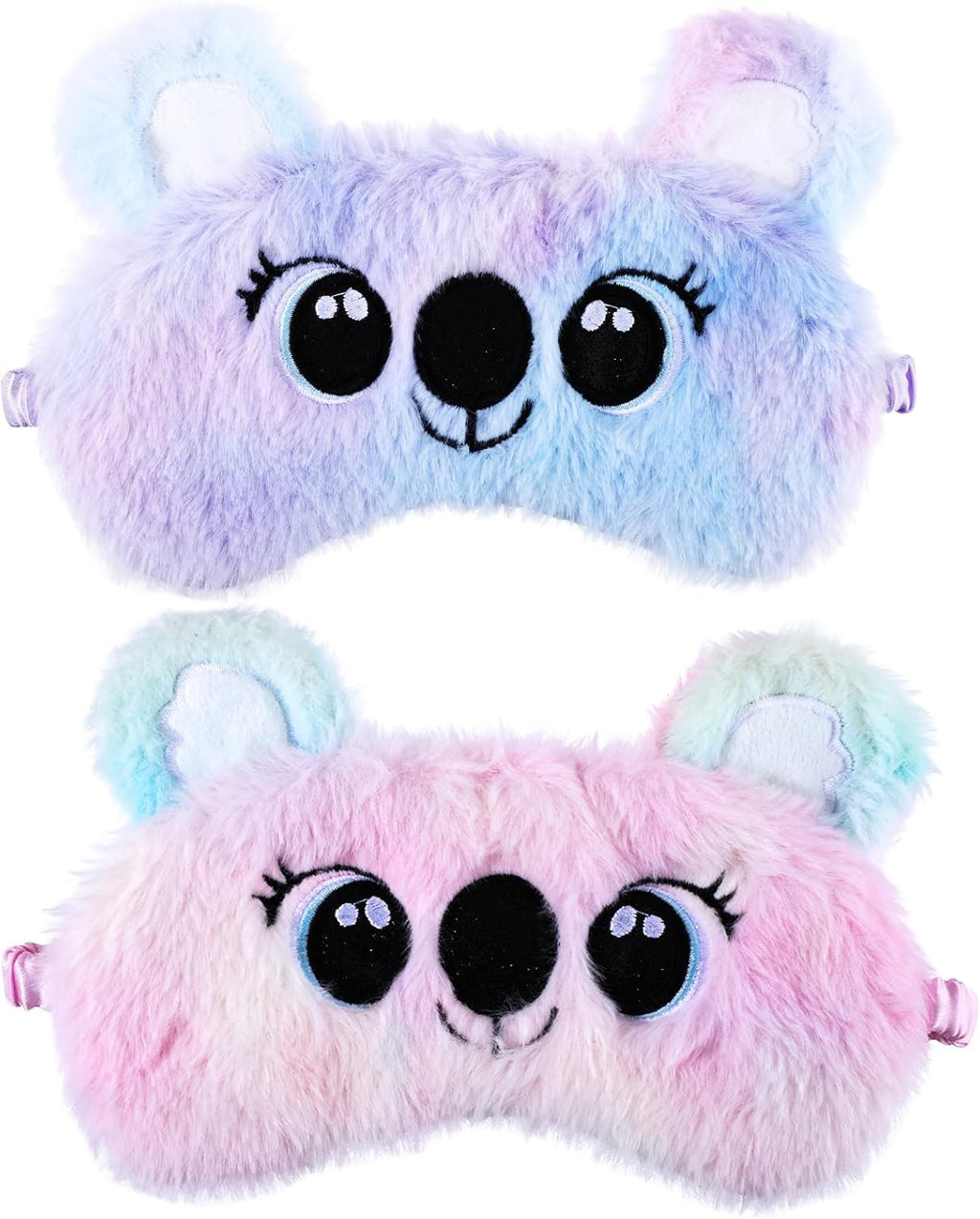 2 Pcs Plush Eye Mask Soft Sleeping Blindfold Eye Cover Comfortable Cute Animal Sleeping Mask Satin Nap Night Eyeshade Cover for Women Men Gift (Colorful, Koala Style)