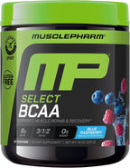 MusclePharm Essentials BCAA Powder, Pre & Post Workout Recovery Drink, Supports Muscle Recovery & Energy Production, Essential Amino Acids Supplement, 30 Servings, Blue Raspberry Flavor