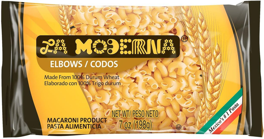 LA MODERNA, Elbow Codos Pasta, 7 oz (Pack of 1) | Enriched Durum Wheat Semolina | Kosher, Non-GMO, Iron and Vitamin-Fortified | Perfect for Soups, Salads, Macaroni and Pasta Dishes