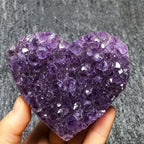 1PCS Natural Amethyst Crystal Heart Cluster, Raw Purple Geode Druzy Stone for Healing Chakra Meditation, Heart Shaped Gemstone Desk Decor & Gift