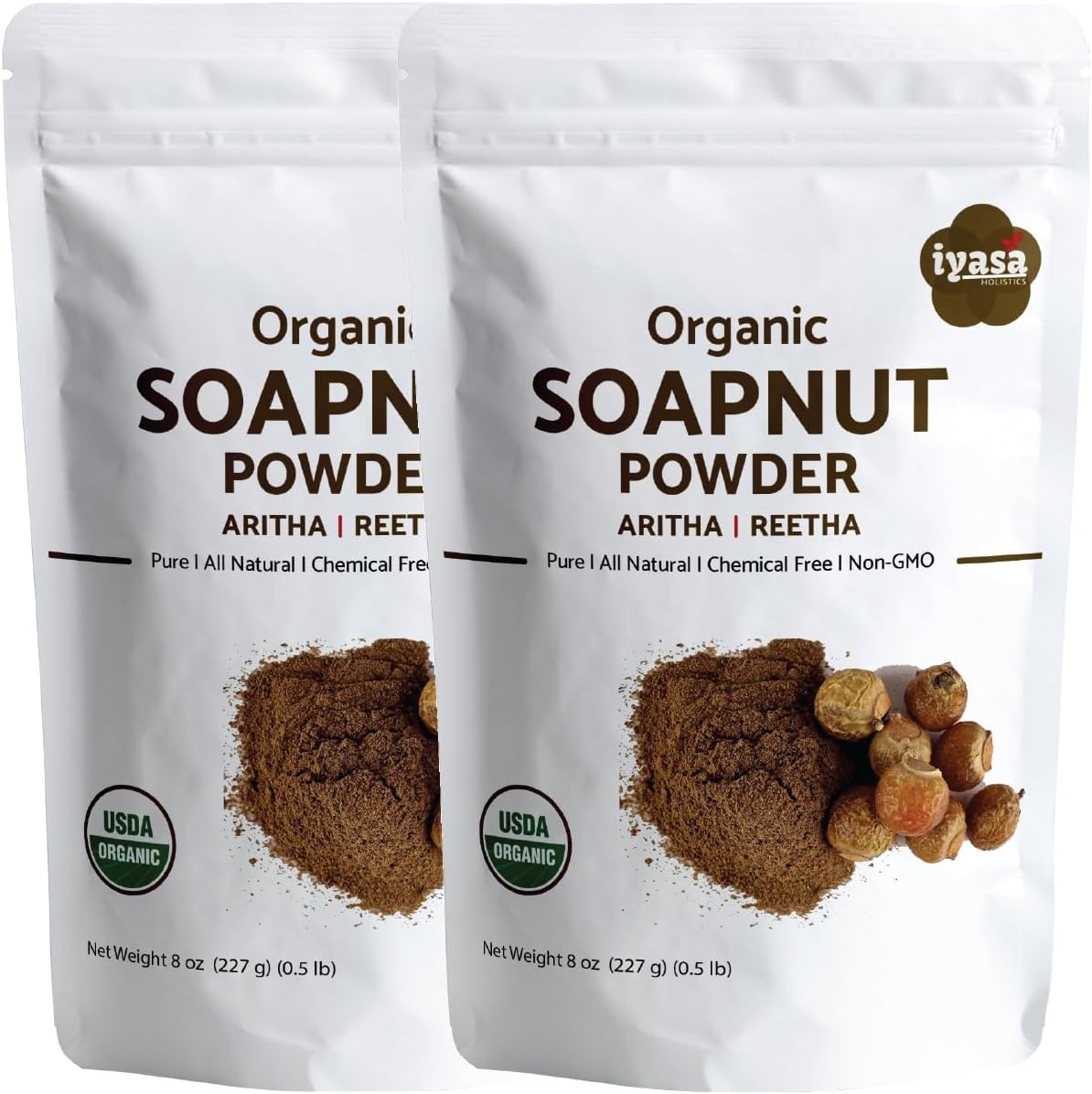 Organic Soapnut Powder (Reetha Powder) 16oz - Natural Organic Laundry Detergent - Multi-Use Hair, Skin & Household Cleanser - Plant-Based Cleanser, Shampoo & Conditioner by Iyasa Holistics