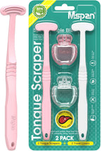 Mspan Tongue Scraper Cleaner Brush: Tongue Care Cleaning Scrubber with Plastic Travel Case Cover for Adults kids - Clean Oral Bad Breath Pink White 2 Pack