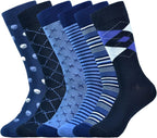 Mens Dress Socks Business Casual Pattern，6-Pairs Bamboo Crew Sock for Men Shoe Size 8-13