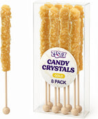 Gold Rock Candy Sticks – Tropical Flavor – 8 Count – Individually Wrapped – Cocktail Garnish, Party Favor – Wedding Decor, Baby Shower, Birthday Display