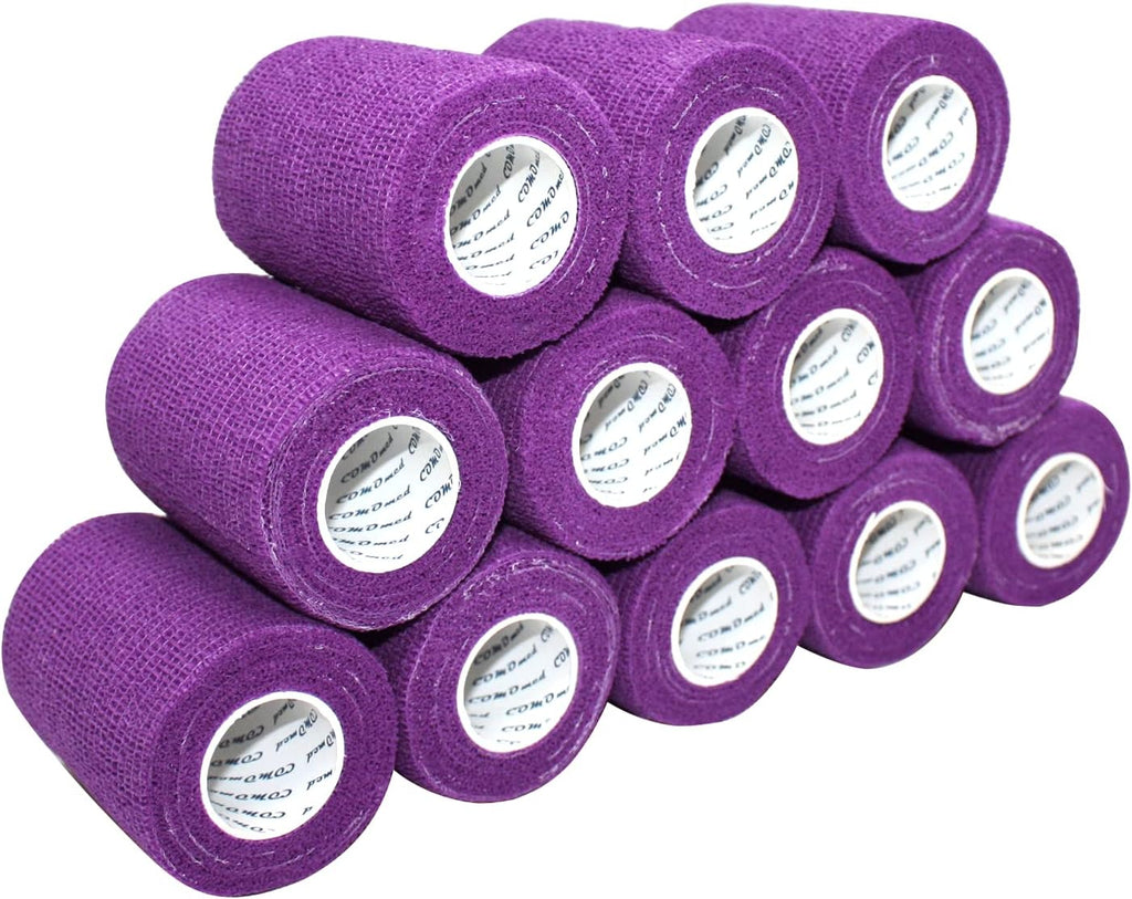 Self Adherent Cohesive Bandage Latex 3"x5 Yards First Aid Bandages Stretch Sport Athletic Wrap Vet Tape for Wrist Ankle Sprain and Swelling,Purple(12 Rolls)