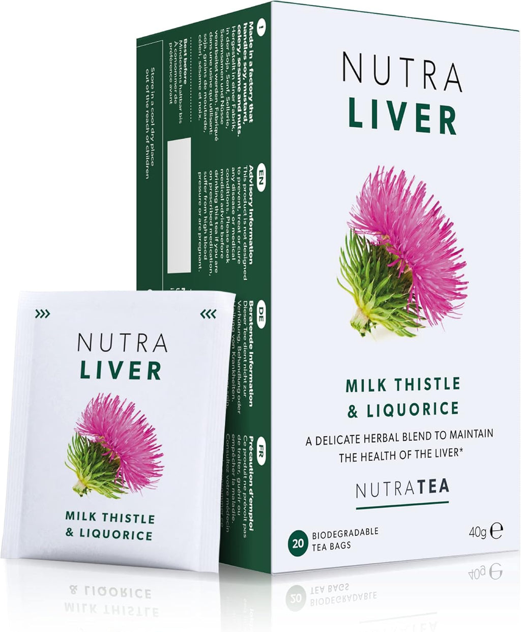NUTRALIVER - Liver Detox & Cleanse Tea - Milk Thistle, Turmeric & Fennel - 40 Enveloped Tea Bags - Herbal Tea - 2 Pack