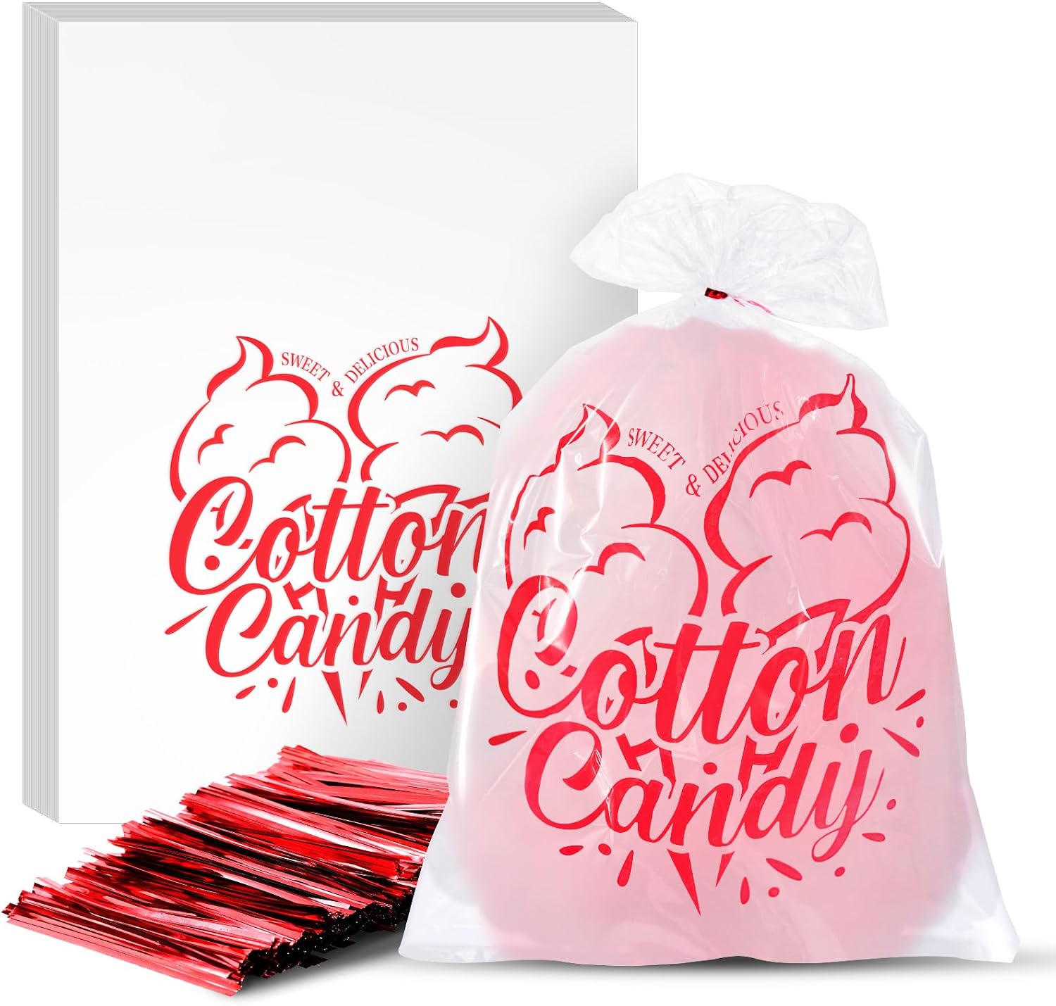 100PCS Cotton Candy Bags, 11.8x17.7 Inch Candy Supplies Perfect for Sticks and Cones, Cotton Candys Bulk Accessories for Carnivals