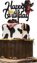 Cowboy Cake Topper, Cowboy Happy Birthday Cake Topper for Kids Boys Men's Birthday Party Decoration, West Cowboy/Yellowstone Theme Party Cake Decoration Acrylic