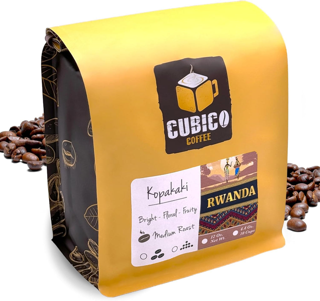 Rwandan Coffee, Whole Bean Coffee, Premium Rwanda Kopakaki Single Origin Fresh Roasted Coffee Beans | Cubico Coffee | 12 Ounce Bag