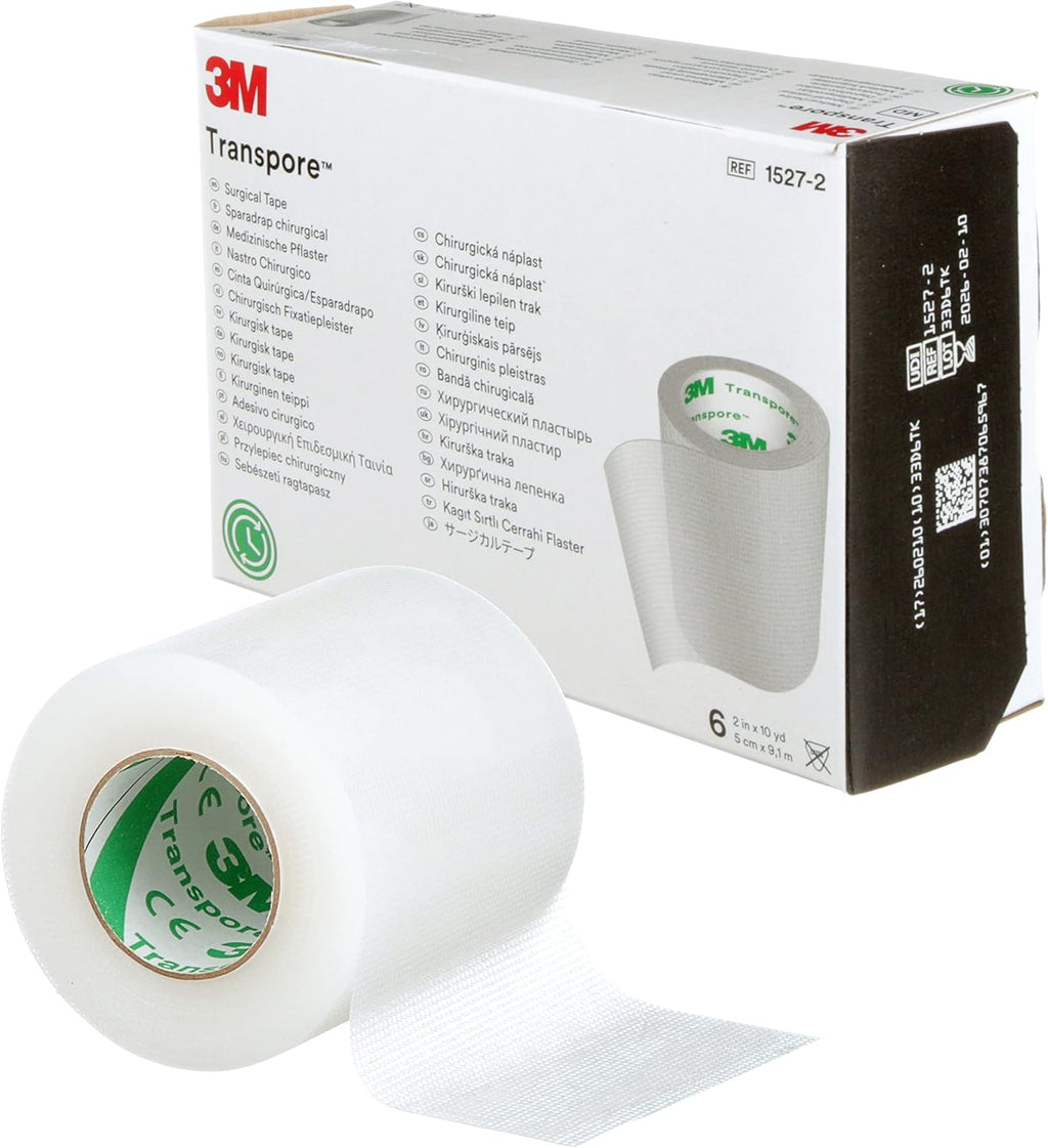 3M™ Transpore™ Surgical Tape, 1527-2, 2 in x 10 yd (5 cm x 9.1 m), 6 Roll/Carton, 10 Carton/Case