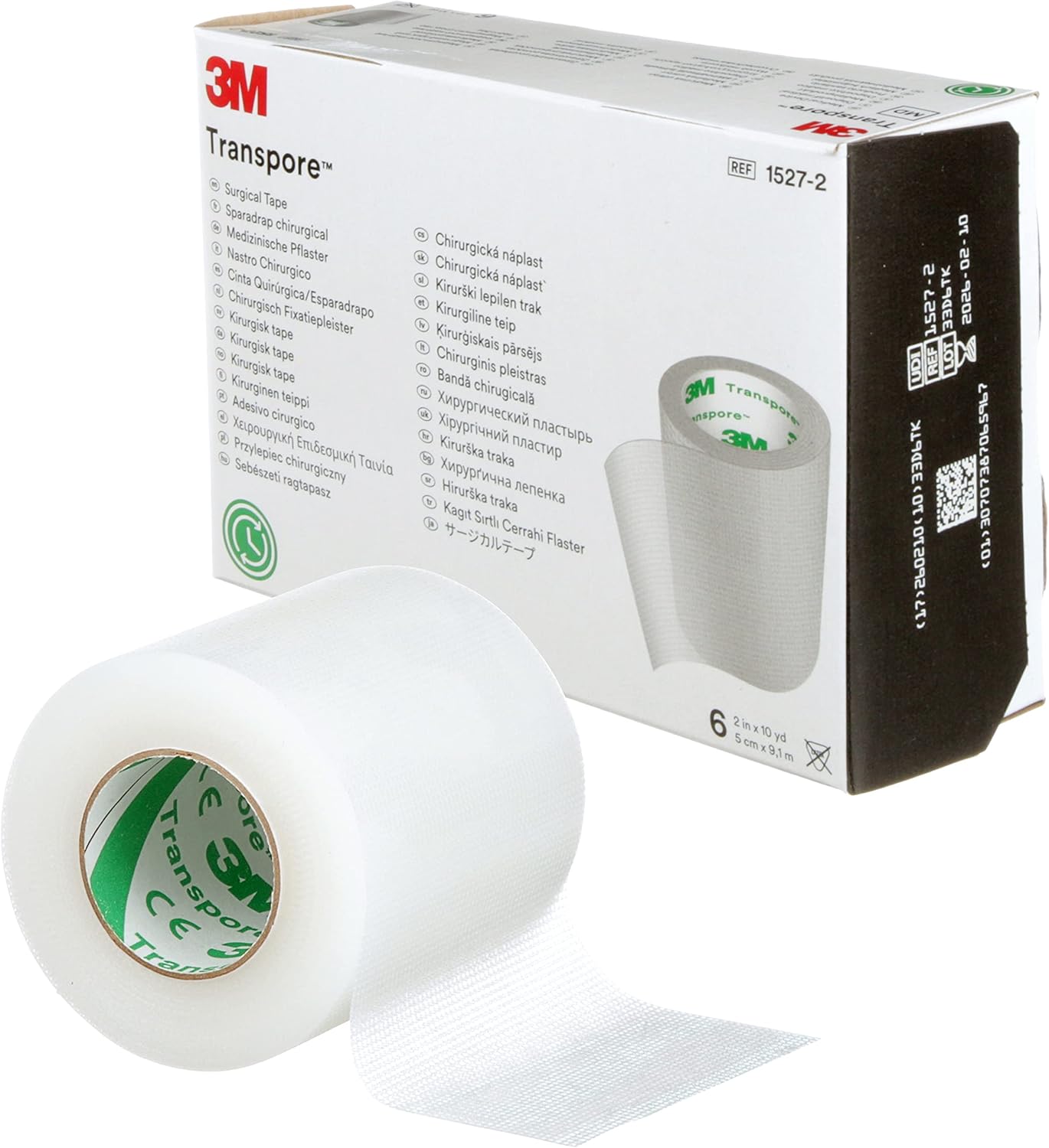 3M™ Transpore™ Surgical Tape, 1527-2, 2 in x 10 yd (5 cm x 9.1 m), 6 Roll/Carton, 10 Carton/Case