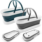2 Pack Collapsible Plastic Bucket, Large Foldable Cleaning Mop Container, 3.17 Gal Rectangular Portable Water Pail with Handle for House Laundry Fishing Camping Car Washing Storage Green, Grey